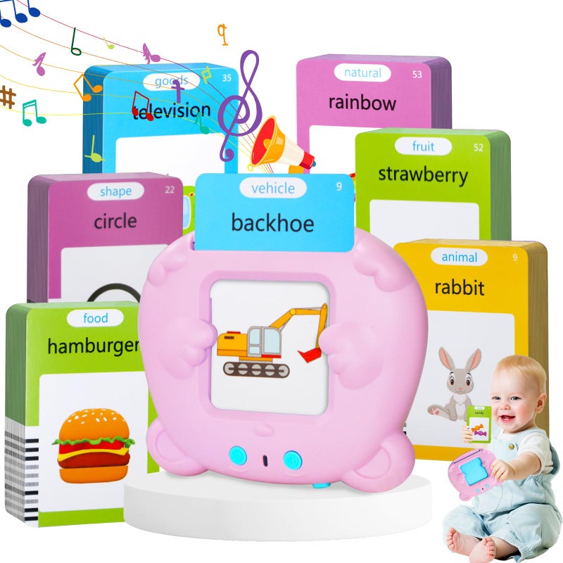Hsxfl Kids Toddler Talking Flash Cards with 224 Sight WordsMontessori ToysSpeech TherapyAutism Sensory ToysLearning Educational Gifts for Age 2 3 4 5 Years Old Boys and Girls Pink - Image 3