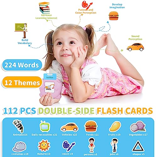 Hsxfl Kids Toddler Talking Flash Cards with 224 Sight WordsMontessori ToysSpeech TherapyAutism Sensory ToysLearning Educational Gifts for Age 2 3 4 5 Years Old Boys and Girls Pink - Image 5
