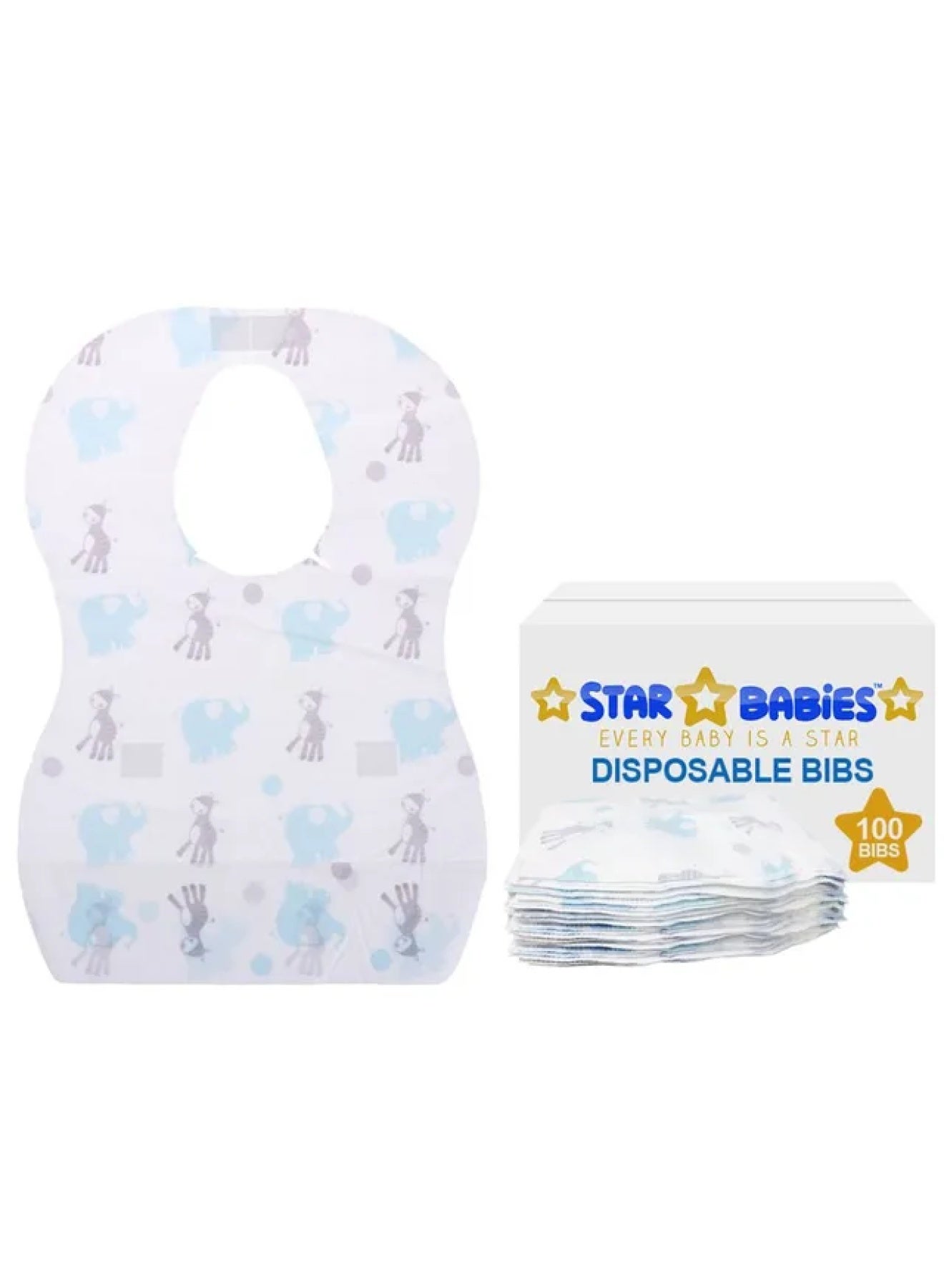 STAR BABiES Disposable Bibs Pack Of 100 Elephant