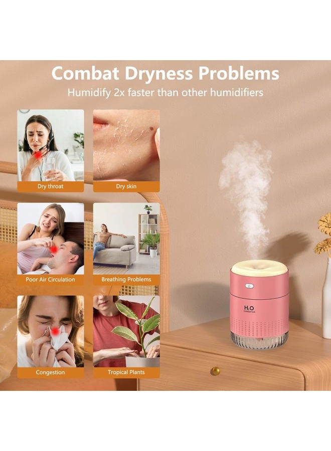 BAMCOO Mini Humidifiers for Bedroom 350ml Small Portable Humidifier for Travel Plants Humidifier, Auto Shut-Off 2 Mist Modes Humidificador for Bedroom Plants Travel Office Desk Car Pink - Image 2