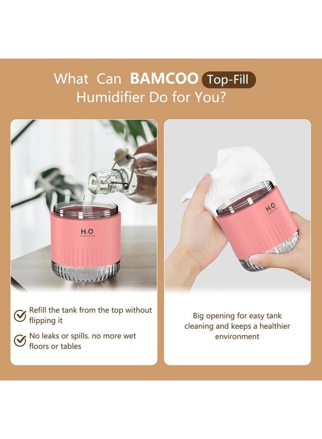 BAMCOO Mini Humidifiers for Bedroom 350ml Small Portable Humidifier for Travel Plants Humidifier, Auto Shut-Off 2 Mist Modes Humidificador for Bedroom Plants Travel Office Desk Car Pink - Image 3