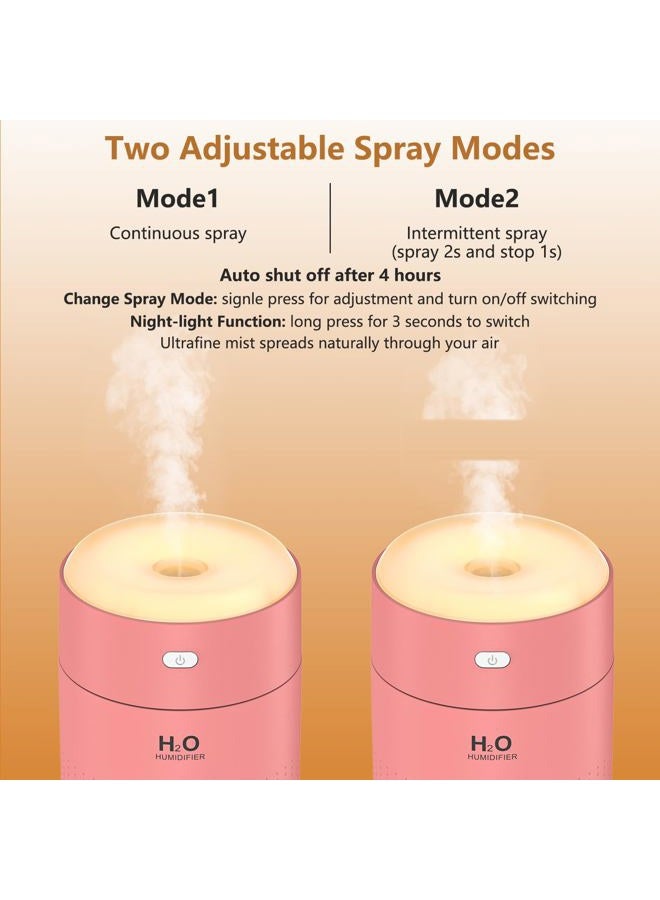 BAMCOO Mini Humidifiers for Bedroom 350ml Small Portable Humidifier for Travel Plants Humidifier, Auto Shut-Off 2 Mist Modes Humidificador for Bedroom Plants Travel Office Desk Car Pink - Image 4