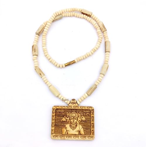 BRIJ HAAT Wooden Handmade Carving panch mukhi Hanuman ji Locket/pendant with Tulsi Kanthi Mala - Image 4