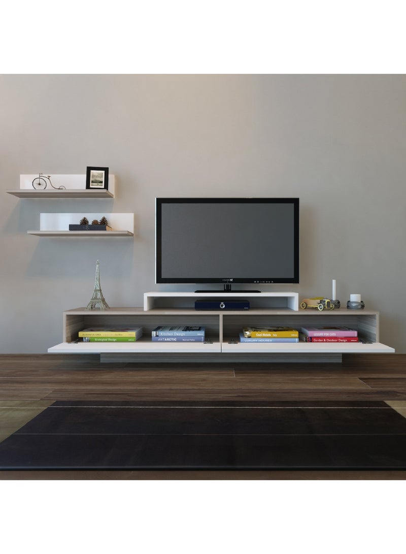 Home Box وحدة تلفزيون من خشب القيقب مع رفوفين للتلفزيونات حتى 75 بوصة 29.5 × 30 × 180 سم - Image 2