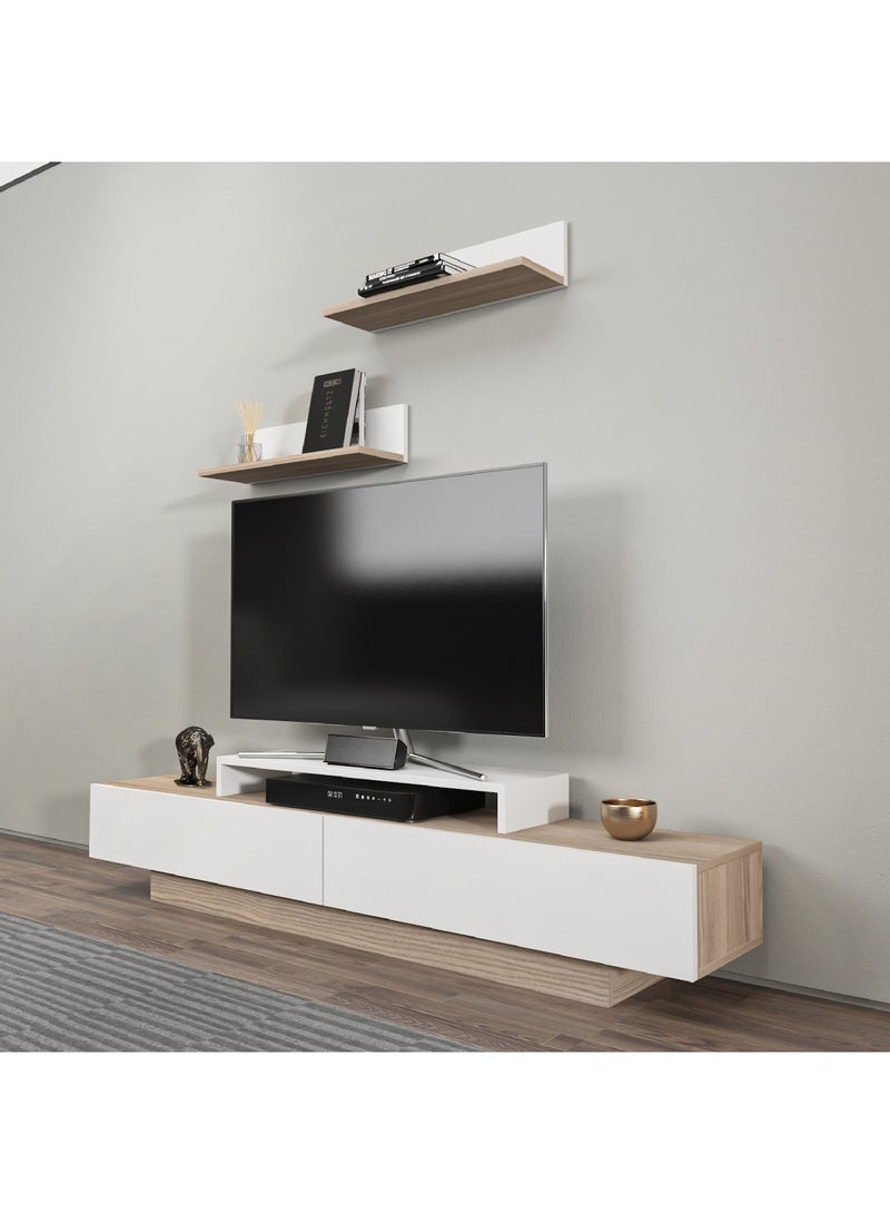 Home Box وحدة تلفزيون من خشب القيقب مع رفوفين للتلفزيونات حتى 75 بوصة 29.5 × 30 × 180 سم - Image 5