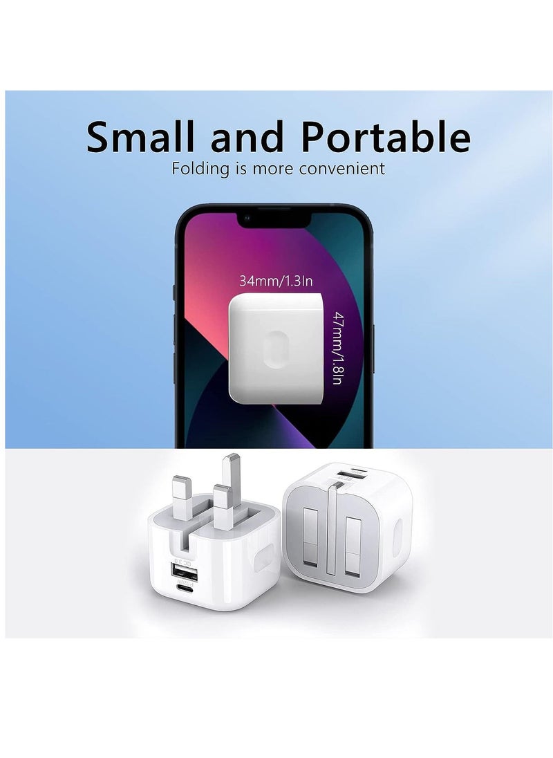 20W USB C Charger Block, 2-Ports [USB-C + USB] Charging Station, QC PD3.0 GaN Fast Charging Block, Type C Power Adapter for iPad Pro/iPhone/Samsung Note/Galaxy (Not with Cable)