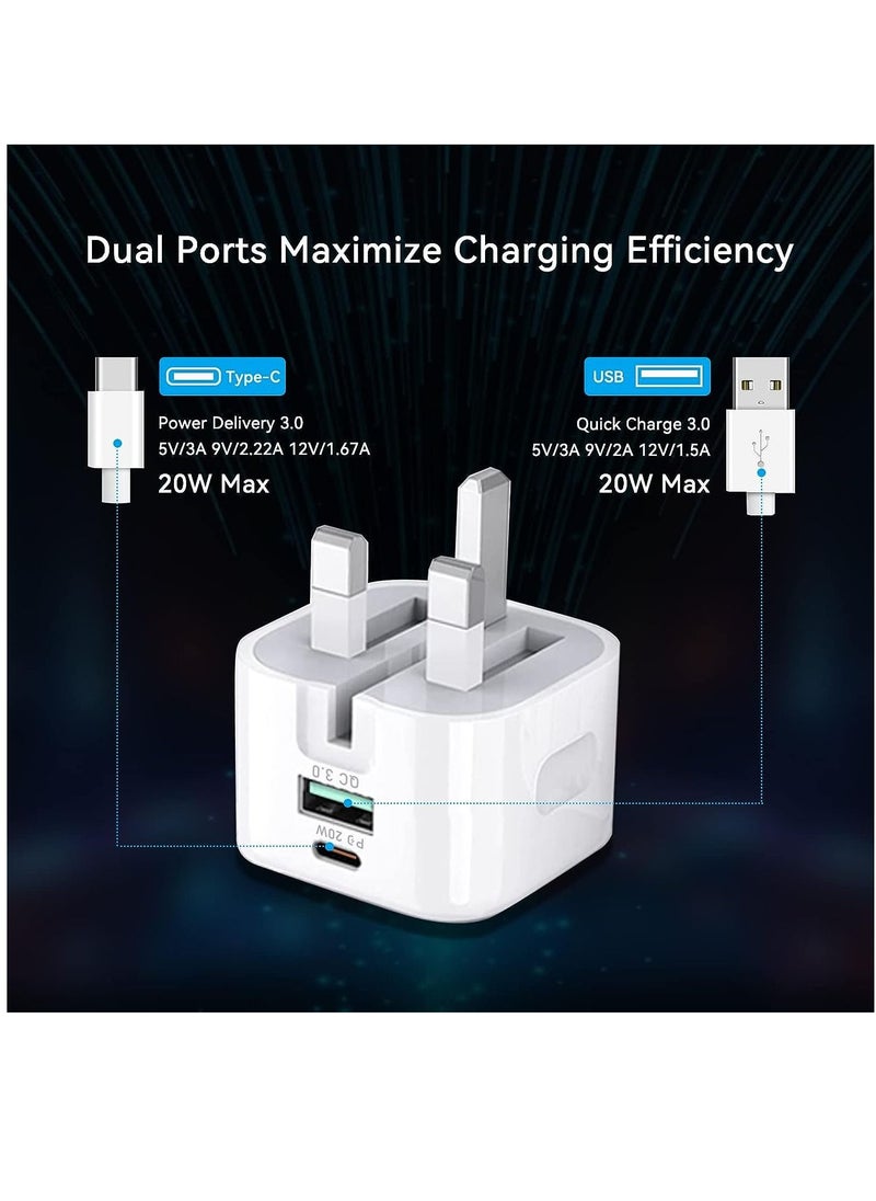 20W USB C Charger Block, 2-Ports [USB-C + USB] Charging Station, QC PD3.0 GaN Fast Charging Block, Type C Power Adapter for iPad Pro/iPhone/Samsung Note/Galaxy (Not with Cable)