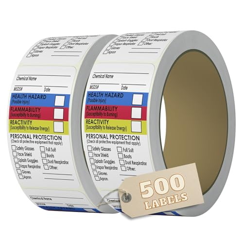 Safety Supply Mart SDS Stickers 500 Stickers - 2 Rolls of 250, 1.5" x 2.5", Right To Know- Chemical Identifying and Marking Sticker Decals - Image 1