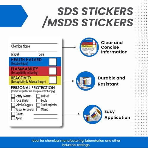 Safety Supply Mart SDS Stickers 500 Stickers - 2 Rolls of 250, 1.5" x 2.5", Right To Know- Chemical Identifying and Marking Sticker Decals - Image 3