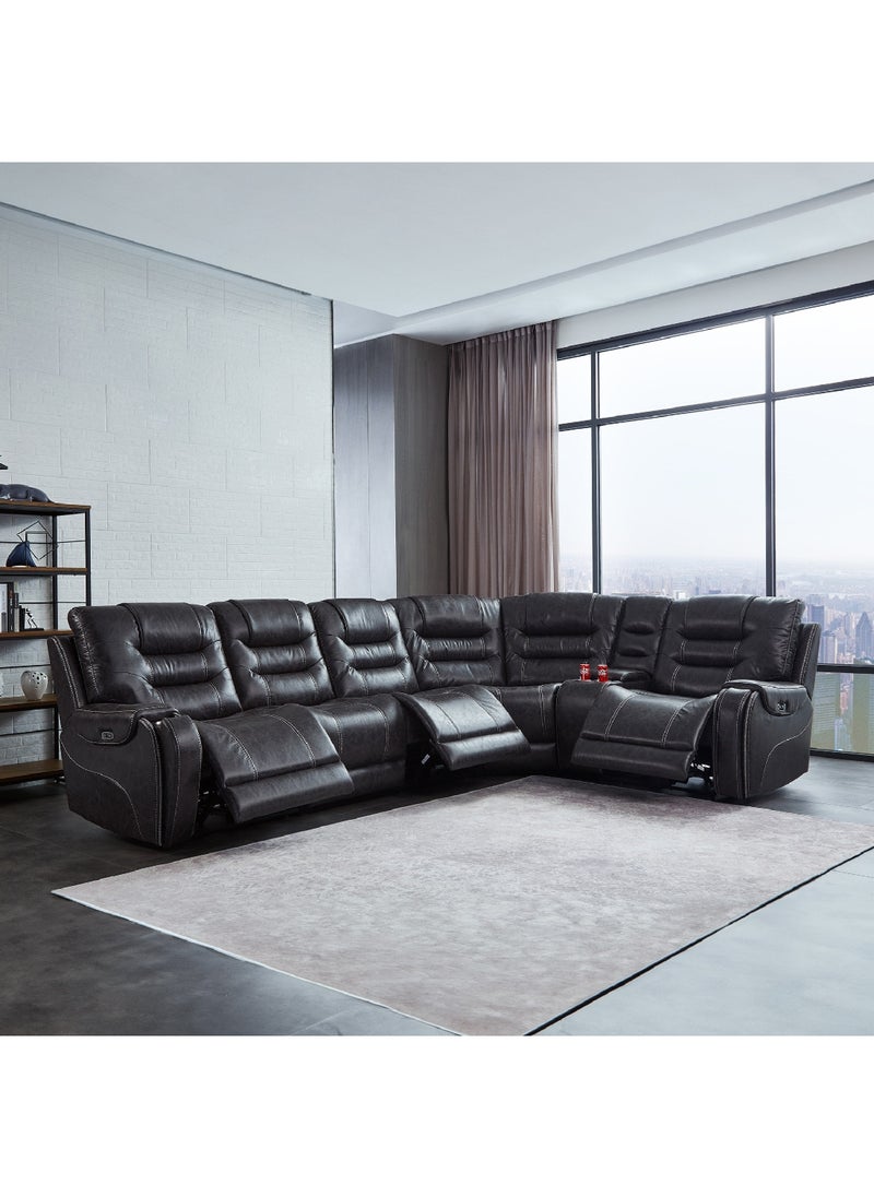 Osaki Dual Power 5-Seater Adjustable Headrest Fabric Corner Recliner with Console and USB Port 98 x 101 x 91 cm