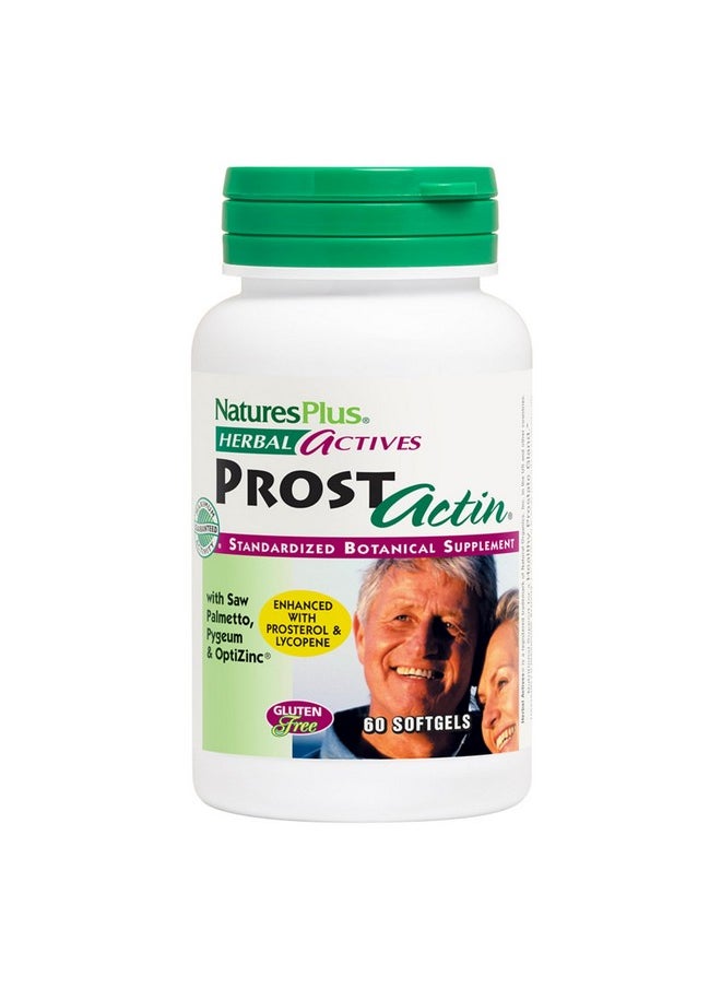 ناتشرز بلاس - Natures Plus Herbal Actives ProstActin - 200 iu Vitamin E، 60 كبسولة هلامية - دعم غدة البروستاتا الصحية، مع زيت نخيل المنشار والخوخ وبذور اليقطين - خالٍ من الجلوتين - 30 وجبة - Image 1