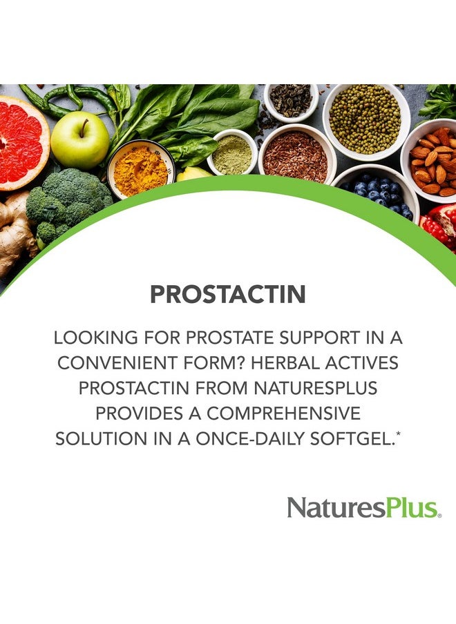 ناتشرز بلاس - Natures Plus Herbal Actives ProstActin - 200 iu Vitamin E، 60 كبسولة هلامية - دعم غدة البروستاتا الصحية، مع زيت نخيل المنشار والخوخ وبذور اليقطين - خالٍ من الجلوتين - 30 وجبة - Image 1