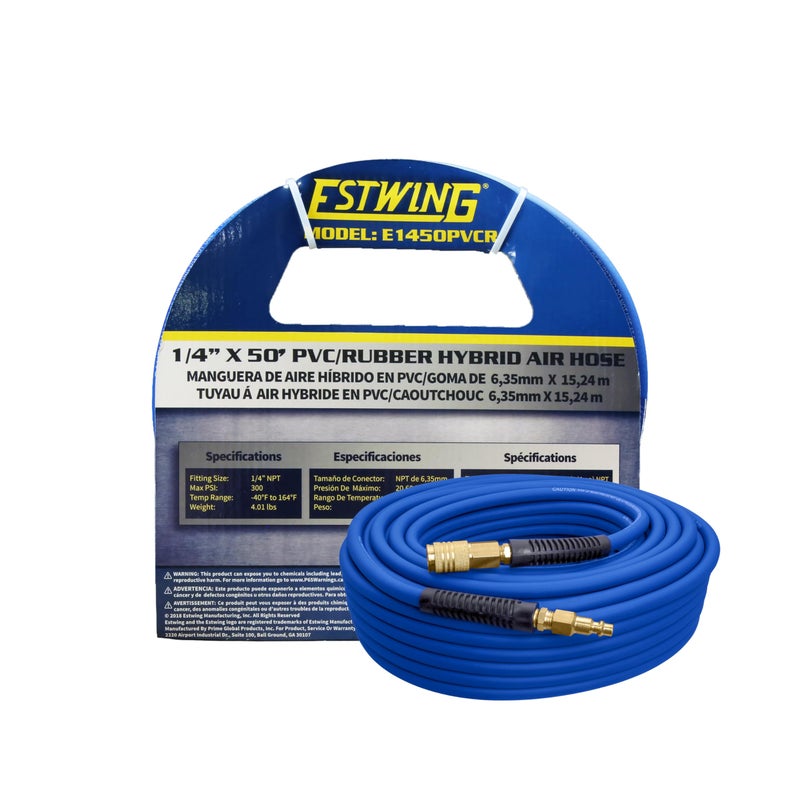 Estwing E1450PVCR 1/4" x 50' PVC / Rubber Hybrid Air Hose with Brass NPT Industrial Fitting and Universal Quick Connect Coupler - Image 1