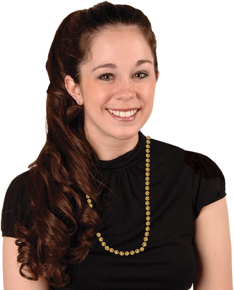 Beistle Small Round Gold Party Beads - 12 Pack, 33 Inches Long - Image 2