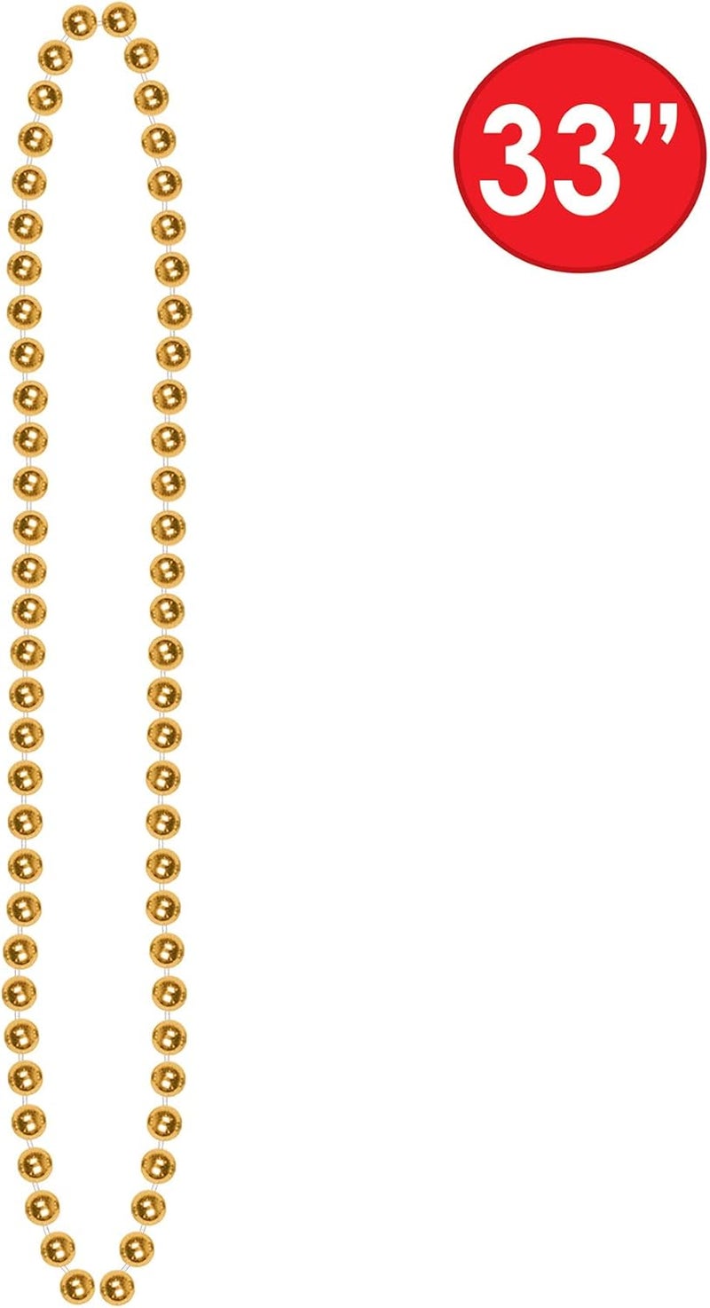 Beistle Small Round Gold Party Beads - 12 Pack, 33 Inches Long - Image 3