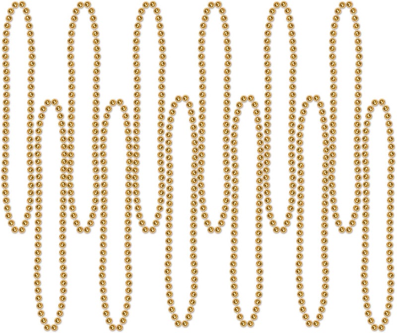 Beistle Small Round Gold Party Beads - 12 Pack, 33 Inches Long - Image 1