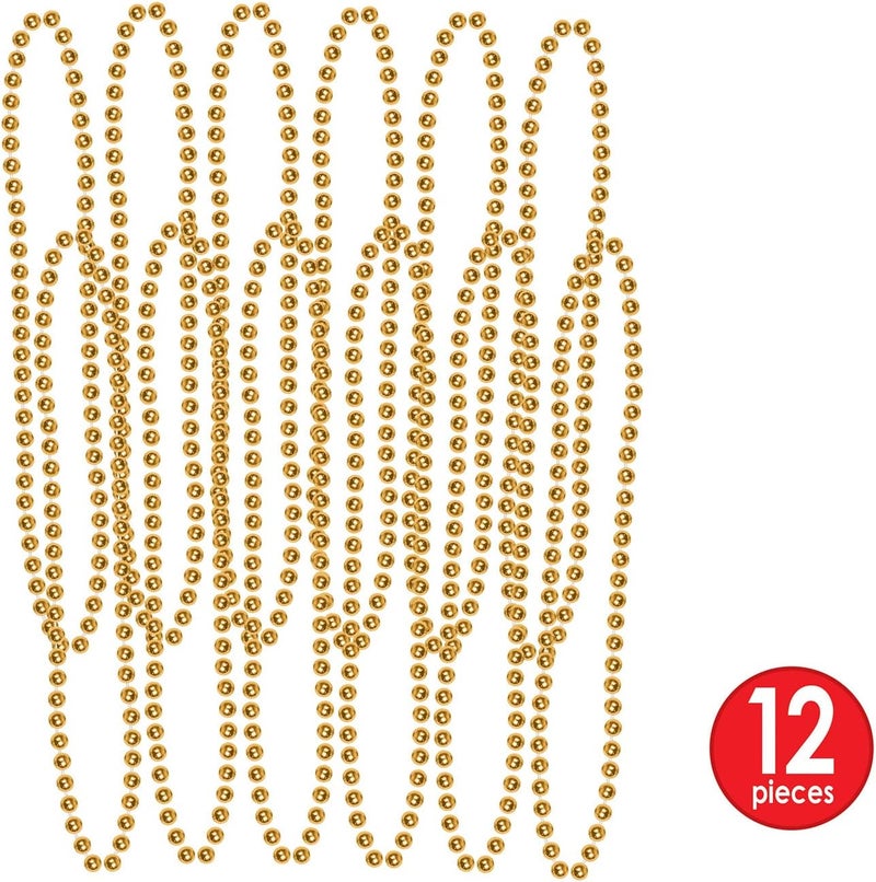 Beistle Small Round Gold Party Beads - 12 Pack, 33 Inches Long - Image 4