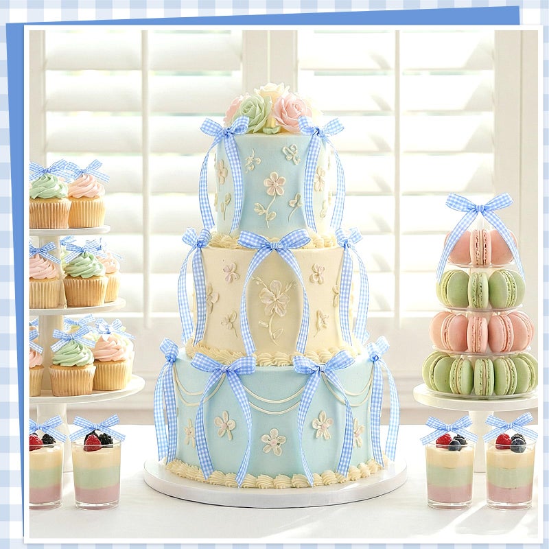 NatNarr 30 Pack Bow Cake Toppers Blue Gingham Ribbons Bows for Cake Bow Cupcake Toppers Blue Gingham Bow Birthday Decorations for Baby Shower Birthday Wedding Party Supplies - Image 3