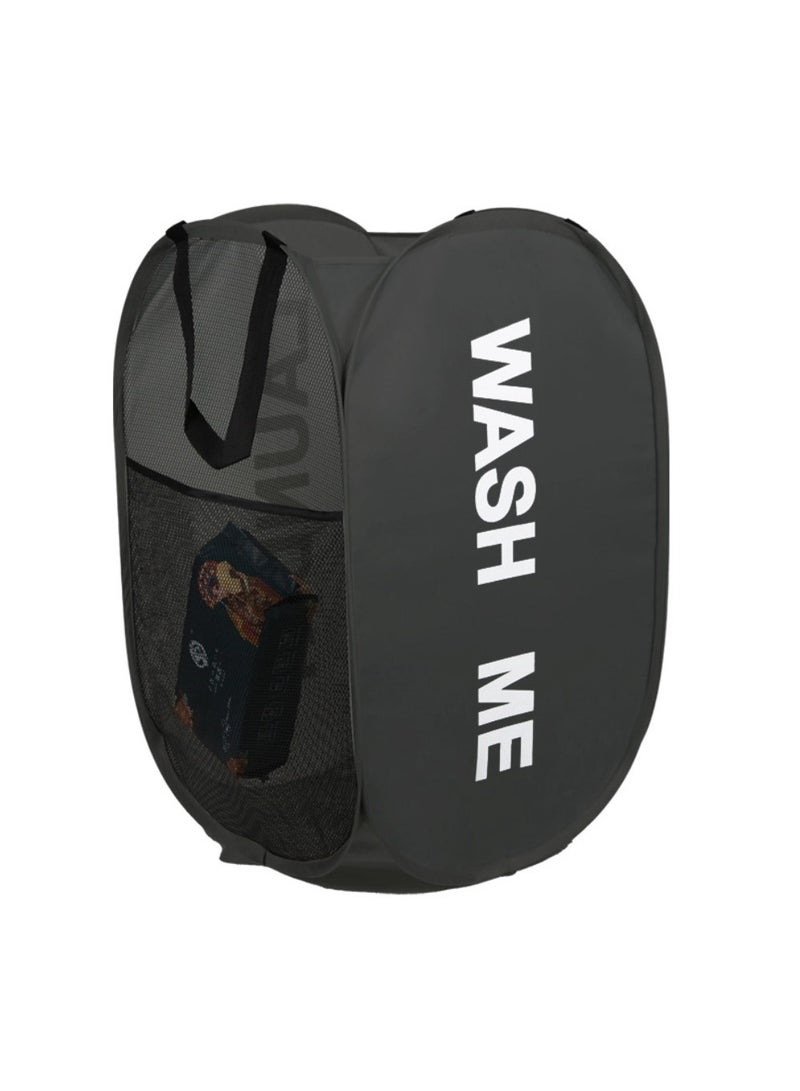 سلة غسيل منزلية، سلة تخزين قابلة للطي، سلة غسيل شبكية، سلة غسيل ملابس قابلة للطي، مناسبة للملابس القديمة، إلخ، مع مقبض، 36 سم × 36 سم × 58 سم. - Image 1