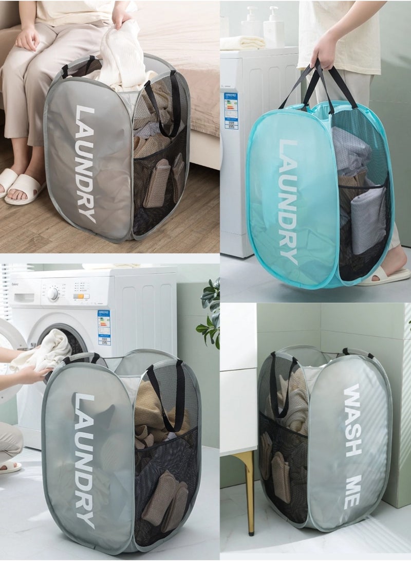سلة غسيل منزلية، سلة تخزين قابلة للطي، سلة غسيل شبكية، سلة غسيل ملابس قابلة للطي، مناسبة للملابس القديمة، إلخ، مع مقبض، 36 سم × 36 سم × 58 سم. - Image 2