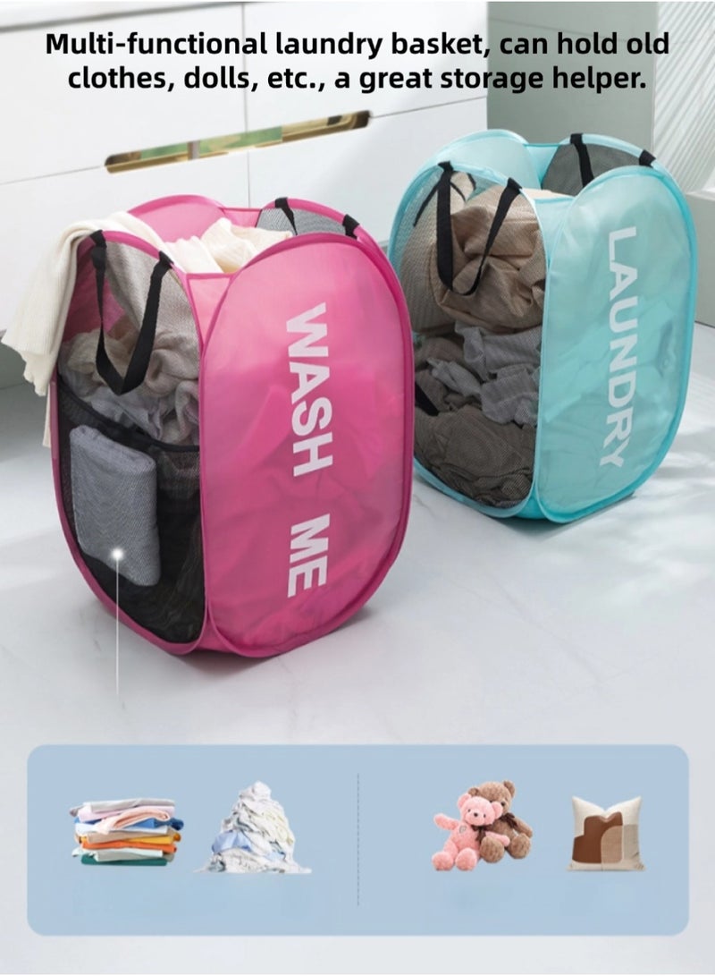 سلة غسيل منزلية، سلة تخزين قابلة للطي، سلة غسيل شبكية، سلة غسيل ملابس قابلة للطي، مناسبة للملابس القديمة، إلخ، مع مقبض، 36 سم × 36 سم × 58 سم. - Image 5