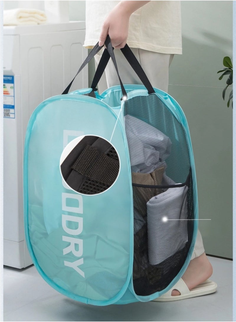 سلة غسيل منزلية، سلة تخزين قابلة للطي، سلة غسيل شبكية، سلة غسيل ملابس قابلة للطي، مناسبة للملابس القديمة، إلخ، مع مقبض، 36 سم × 36 سم × 58 سم. - Image 4