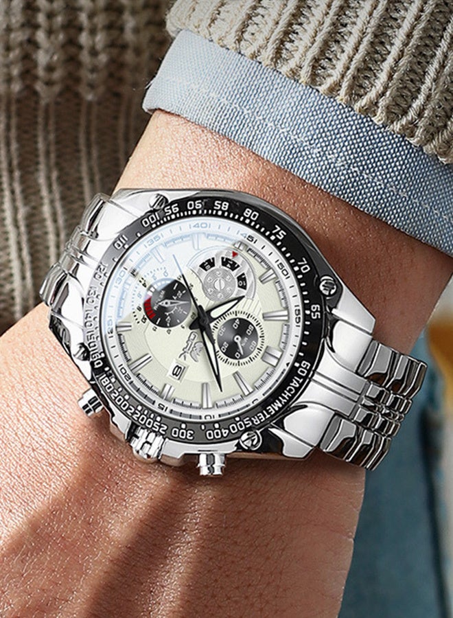 Men's Chronograph Quartz Watch, Stainless Steel Band, Waterproof Tachymeter Wristwatch with Date, Luminous Analog Sports Watch for Men - Image 2