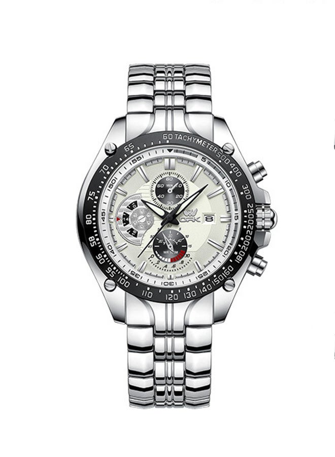 Men's Chronograph Quartz Watch, Stainless Steel Band, Waterproof Tachymeter Wristwatch with Date, Luminous Analog Sports Watch for Men - Image 1