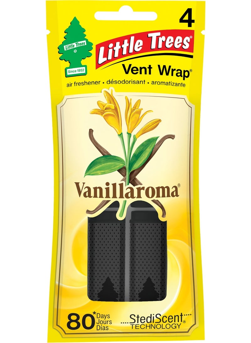 Little Trees Car Air Freshener. Vent Wrap Provides Long Lasting Scent Slip On Vent Blade Vanillaroma 4 Pcs Pack - Image 1