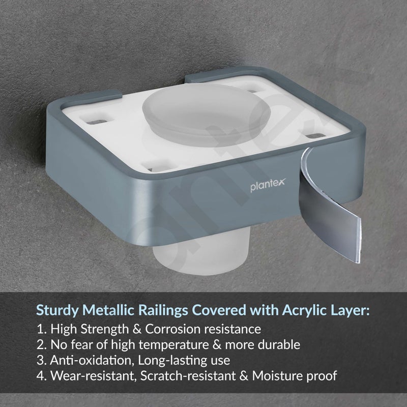 Plantex Aluminium and Acrylic Toothbrush Holder/Tumbler Holder for Bathroom/Toothpaste/Razor Holder/Bathroom Accessories - (Grey and Milky White) - Image 5