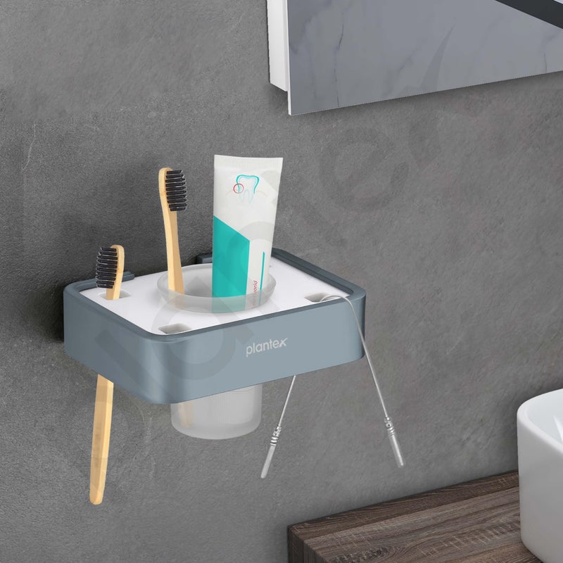 Plantex Aluminium and Acrylic Toothbrush Holder/Tumbler Holder for Bathroom/Toothpaste/Razor Holder/Bathroom Accessories - (Grey and Milky White) - Image 2