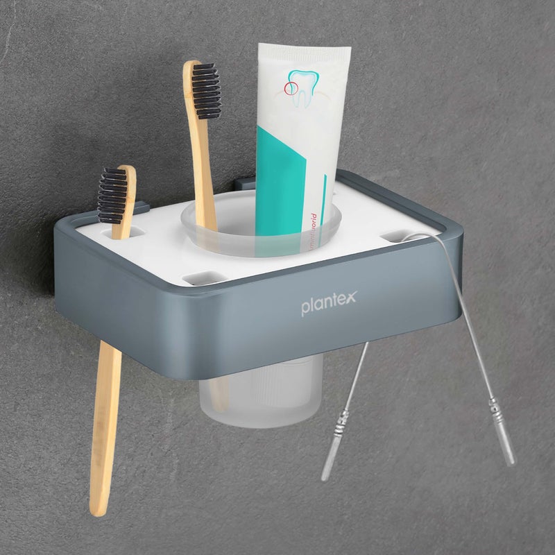 Plantex Aluminium and Acrylic Toothbrush Holder/Tumbler Holder for Bathroom/Toothpaste/Razor Holder/Bathroom Accessories - (Grey and Milky White) - Image 1