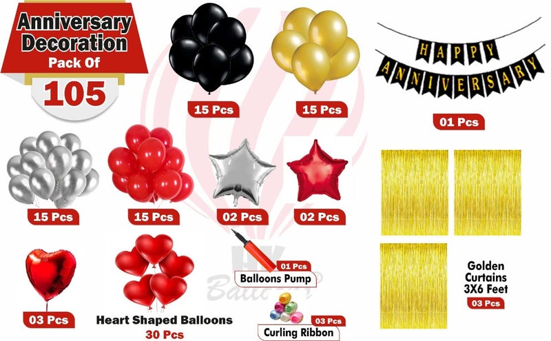 HK balloons Paper Pack Of 105 Pcs Anniversary Decoration Item Set For Happy Anniversary Decorations For Husband & Wife Anniversary Decorations Backdrop Kit, Multicolor - Image 2