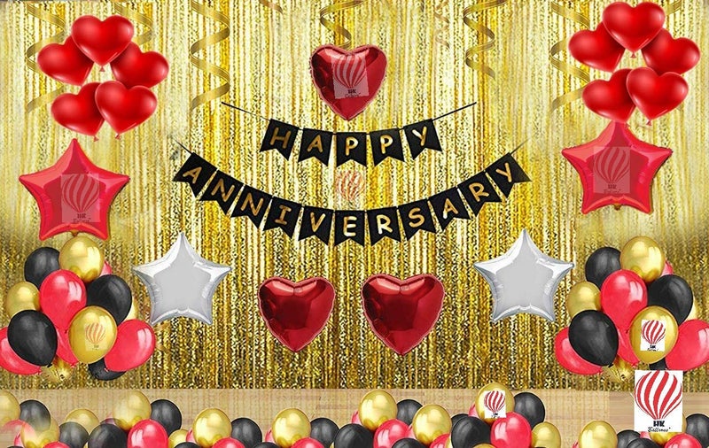 HK balloons Paper Pack Of 105 Pcs Anniversary Decoration Item Set For Happy Anniversary Decorations For Husband & Wife Anniversary Decorations Backdrop Kit, Multicolor - Image 1