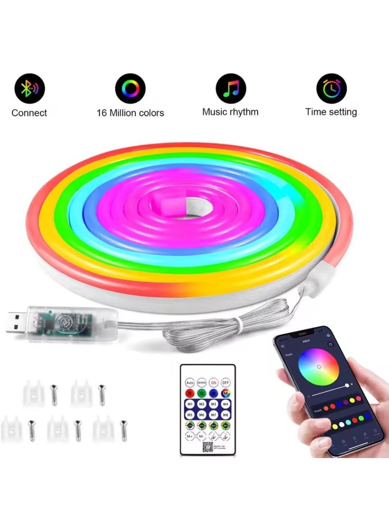 شريط إضاءة ليد بإضاءة محيطية ملونة داخلية، شريط إضاءة ليد بمنفذ USB  إضاءة نيون مع ريموت كونترول لاسلكي وتطبيق موبايل اوضاع مختلفه 10 متر - Image 4