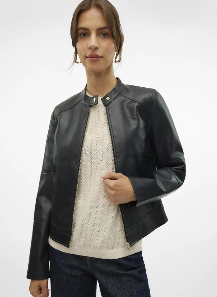 فيرو مودا جاكيت بسحاب وياقة عريضة