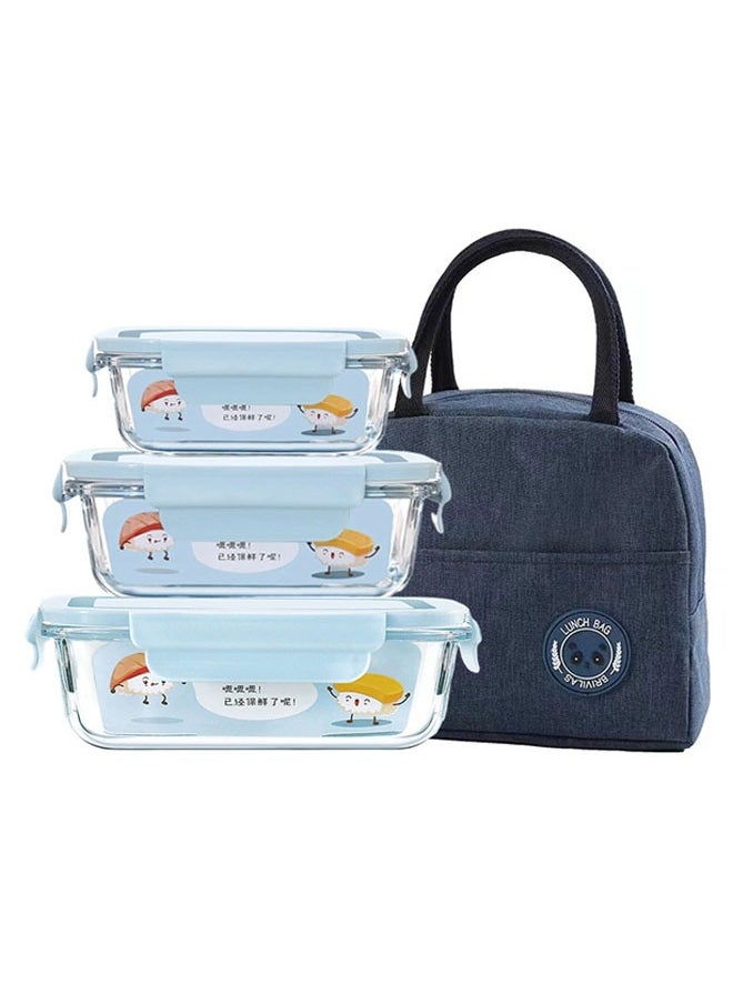 Arabest - 3 Piece Microwave Heating High Borosilicate Glass Lunch Boxes Glass Bowls 1050ml, 700ml, 410ml with Insulation Bag - Image 1
