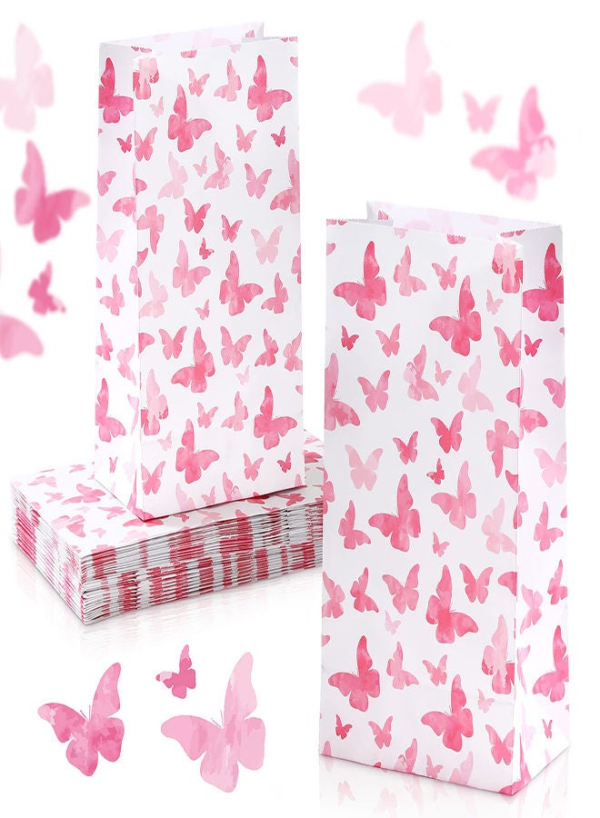 SYOSI Butterfly Party Present Bags, 24 Pieces Butterflies Safe Paper Goodie Bags Gradient Butterflies Present Bags Butterfly Party Decorations Goody Treat Bags for Girls Women's Birthdays Supplies (Pink) - Image 1