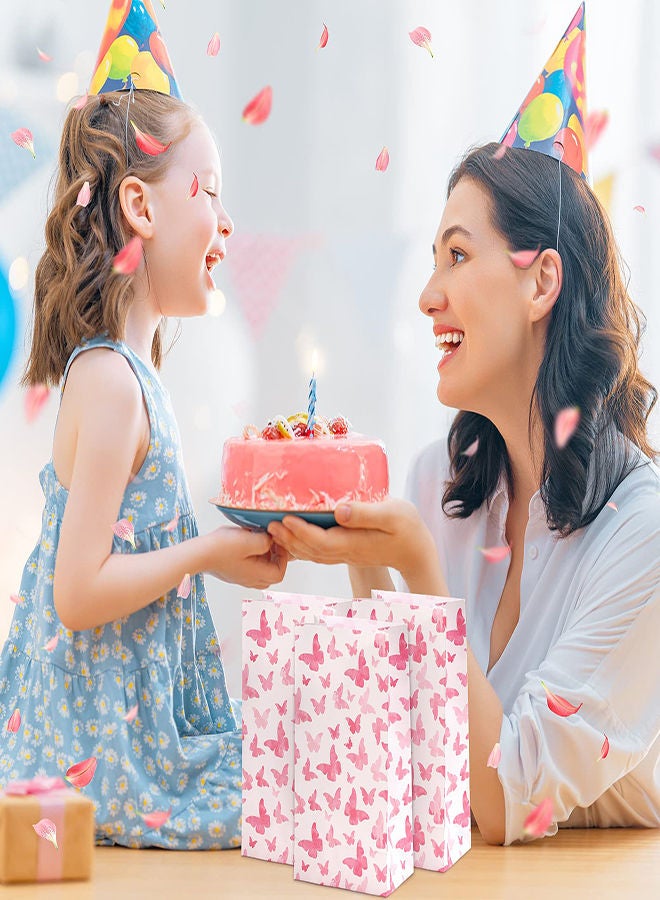 SYOSI Butterfly Party Present Bags, 24 Pieces Butterflies Safe Paper Goodie Bags Gradient Butterflies Present Bags Butterfly Party Decorations Goody Treat Bags for Girls Women's Birthdays Supplies (Pink) - Image 2