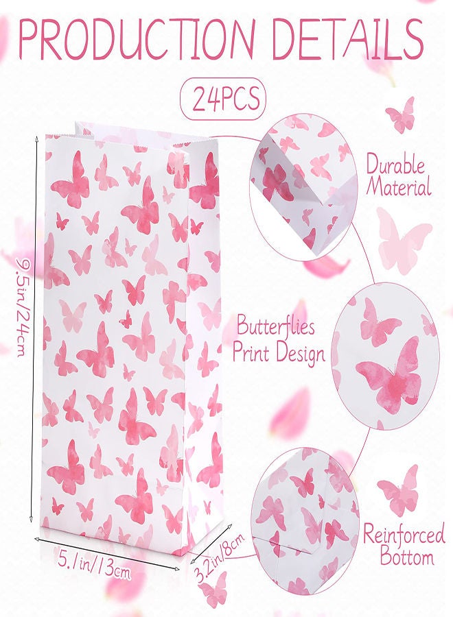 SYOSI Butterfly Party Present Bags, 24 Pieces Butterflies Safe Paper Goodie Bags Gradient Butterflies Present Bags Butterfly Party Decorations Goody Treat Bags for Girls Women's Birthdays Supplies (Pink) - Image 3
