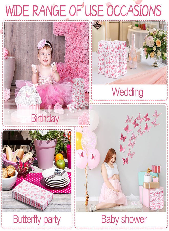 SYOSI Butterfly Party Present Bags, 24 Pieces Butterflies Safe Paper Goodie Bags Gradient Butterflies Present Bags Butterfly Party Decorations Goody Treat Bags for Girls Women's Birthdays Supplies (Pink) - Image 4