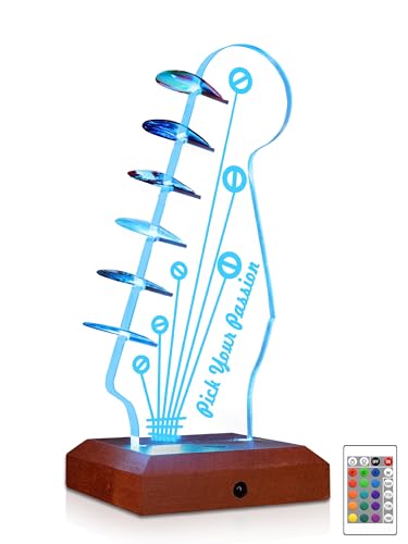 CoolGift Mart Guitar Accessories Light Up Guitar Pick Holder 16Color Changing Acrylic Wood Guitar Headstock Display for Picks Gift for Guitarists Musician - Image 1