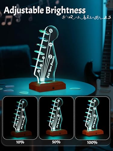 CoolGift Mart Guitar Accessories Light Up Guitar Pick Holder 16Color Changing Acrylic Wood Guitar Headstock Display for Picks Gift for Guitarists Musician - Image 3