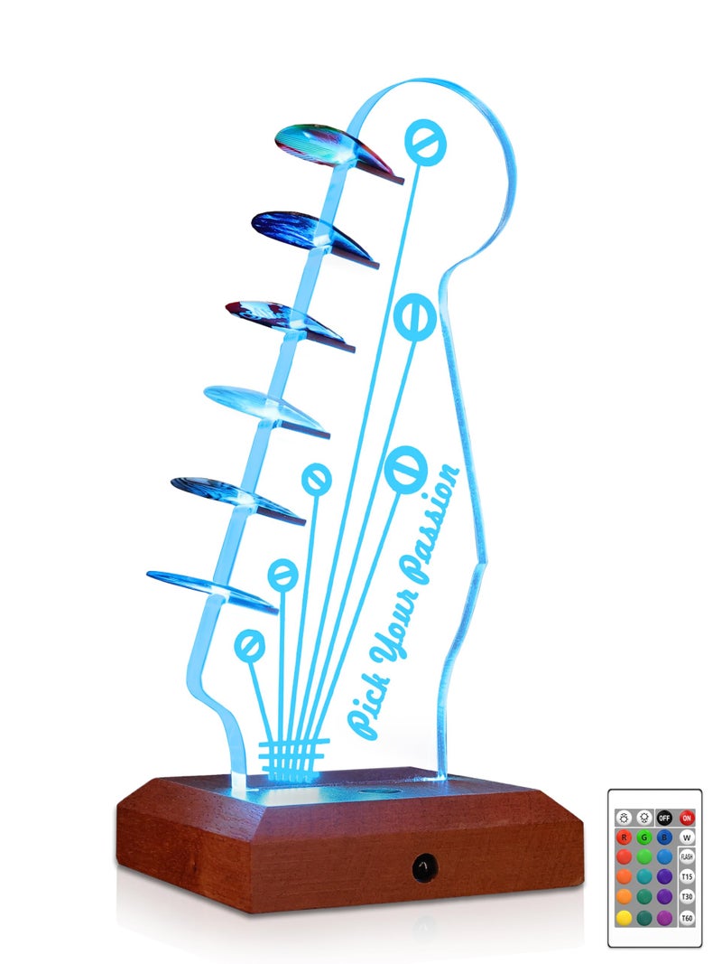 CoolGift Mart Guitar Accessories Light Up Guitar Pick Holder 16Color Changing Acrylic Wood Guitar Headstock Display for Picks Gift for Guitarists Musician - Image 2