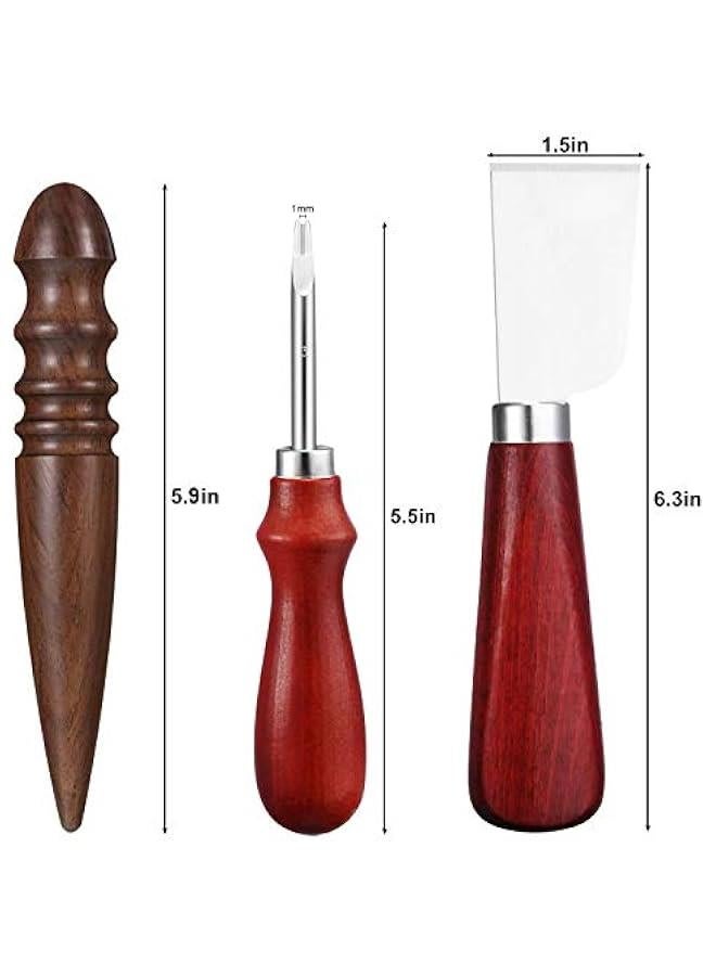 Six Piece Leather Craft Tool Set Includes Edge Bevelers Cutting Knife Skiving Knife and Sandalwood Burnishers in Sizes One Point Five Millimeter One Point Two Millimeter One Millimeter and Zero Point Eight Millimeter - Image 2