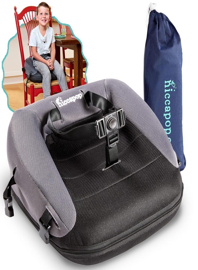 Hiccapop NeoBoost Inflatable Toddler Booster Seat for Dining Table - Portable, Quick-Inflate Design - Anti-Slip Base, Secure Straps, Easy-Clean - Perfect for Home & Travel, Black/Gray - Image 1