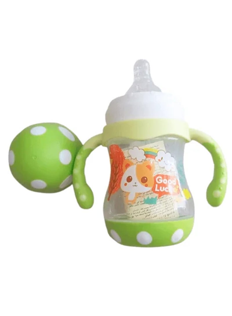 فيش ببرونة بلاستيك بغطاء بمنظم حلمة ويد 300 مل اخضر