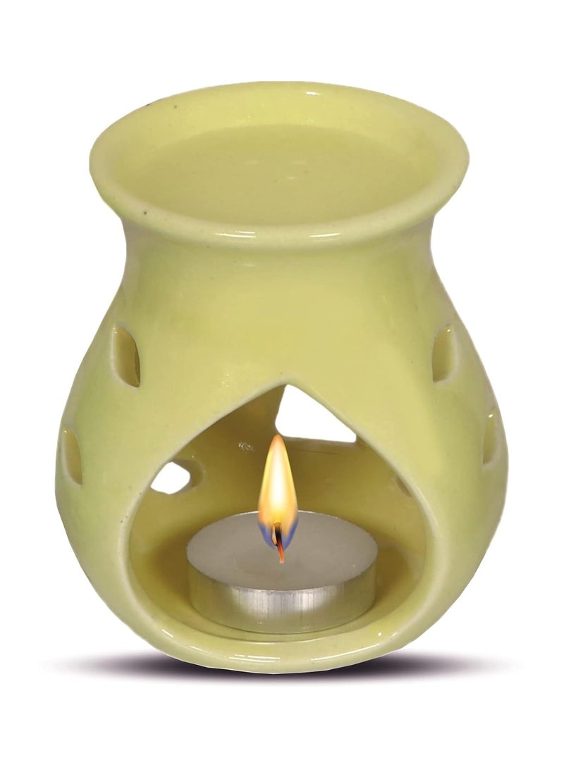 Lifemantraa Lifemantraa Ceramic Aroma Diffuser for Home Fragrance Burner with Rose Aroma Oil 10ml and Two Tea Light Candle for Room Freshener Yellow 9CM  - Image 2