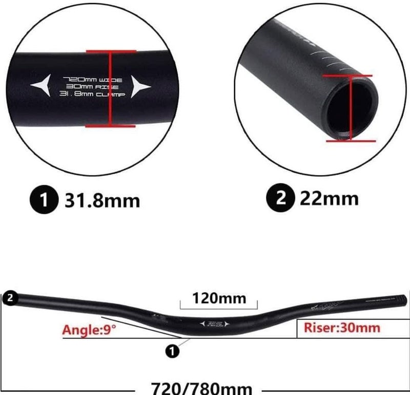 FASTPED Bicycle Handle Stem 31.8mm with 31.8mm Aluminum Alloy MTB Handlebar Riser Bar for Mountain Bike 720/780MM alloy handle bar & stem combo (Black) quality product - Image 3