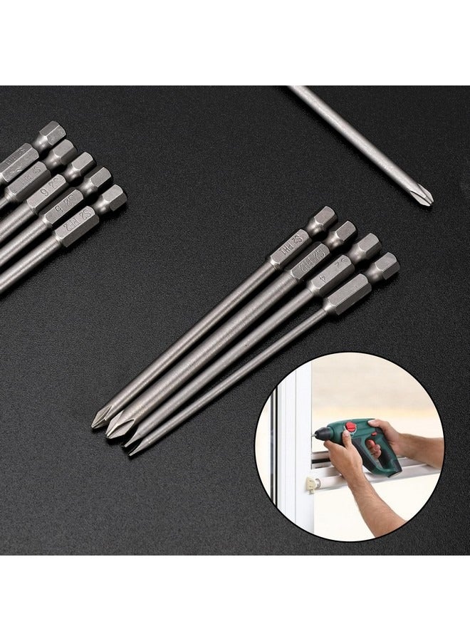 10 Pcs Slotted Phillips Screwdriver Bit Set Magnetic Slotted and Phillips Drill Screwdriver Bit Set 1/4 Inch Hex Shank S2 Steel Screw Driver Drive Drill Bits 4 Inch Long Head Drill Bits Set